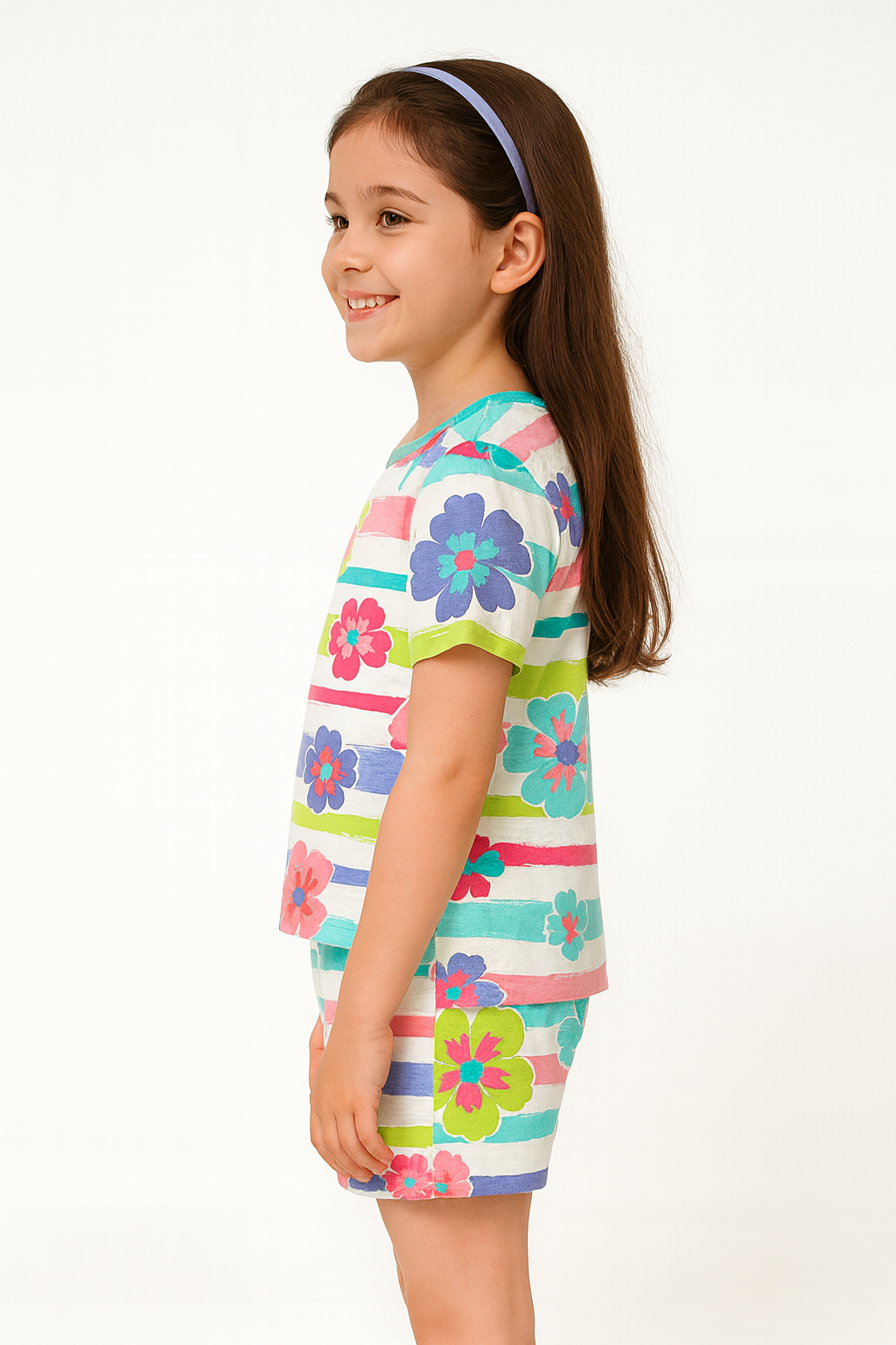 Spring Stripes Cord Set | Vibrant Floral Pattern Kidswear | Comfortable Cotton Summer Outfit for Girls