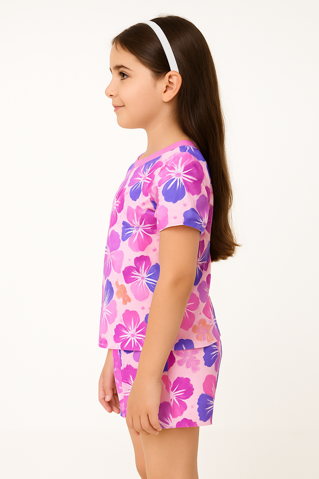 Hibiscus Dreams Collection: Bright Tropical Flower Print Cord Set | Soft Cotton Half Sleeve Top & Shorts for Girls