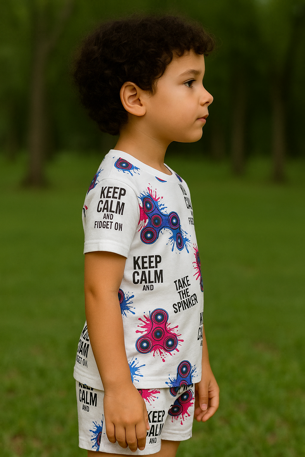 “Spin Pop Cord Set – Cool Fidget Spinner Graphic Print Outfit for Boys” Half Sleeve T-Shirt & Shorts Co-ord Set – Soft Cotton Nightwear / Lounge Wear