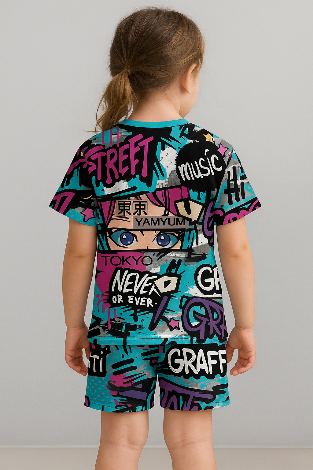 Urban Graff Collection: Cool Street Art Print Cord Set | Half Sleeve Cotton Top & Shorts for Boys & Girls