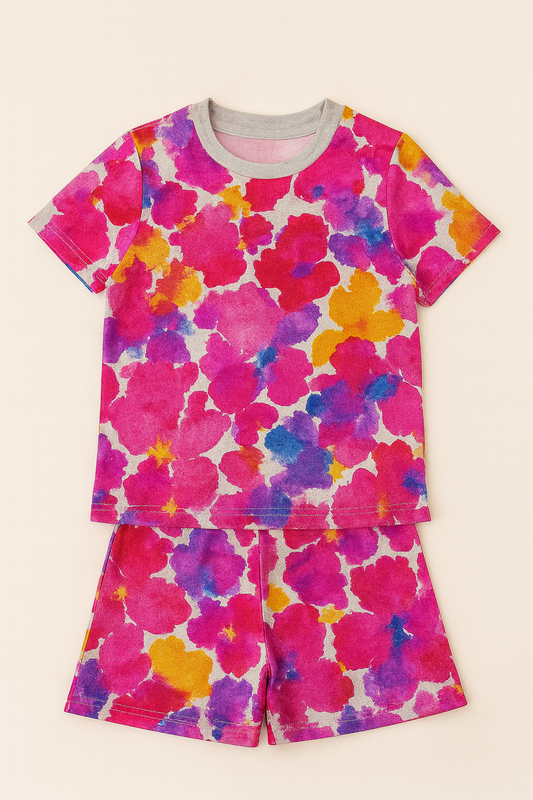 Colorful Floral Printed Cordset For Girls