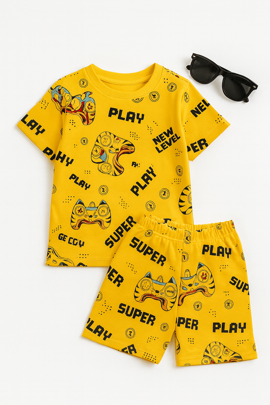 Yellow Gaming Printed Cordset For Boys