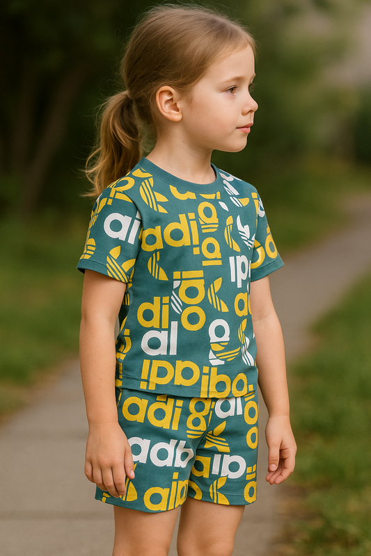 Urban Typo Cord Set | Mustard & White Letter Print Cotton T-shirt & Shorts | Trendy Summer Outfit for Girls