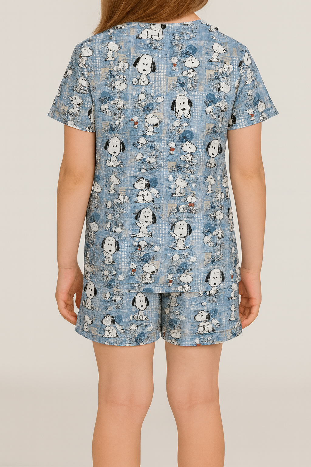 Blue Snoopy Dream Cord Set | Cartoon Puppy Print Cotton T-shirt & Shorts | Adorable Summer Outfit for Girls