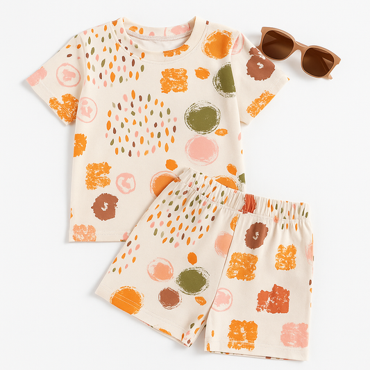 Colorful Circle Printed Cordset For Girls