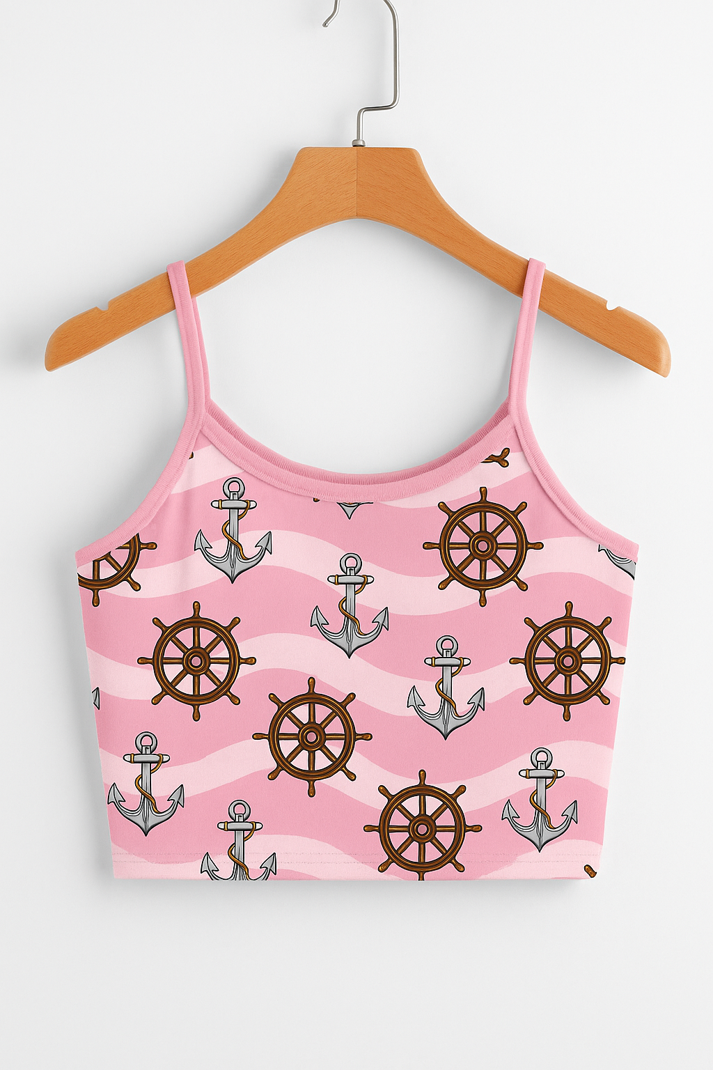 Nautical Anchor & Wheel Print Crop Cami Top – Cute & Trendy Look