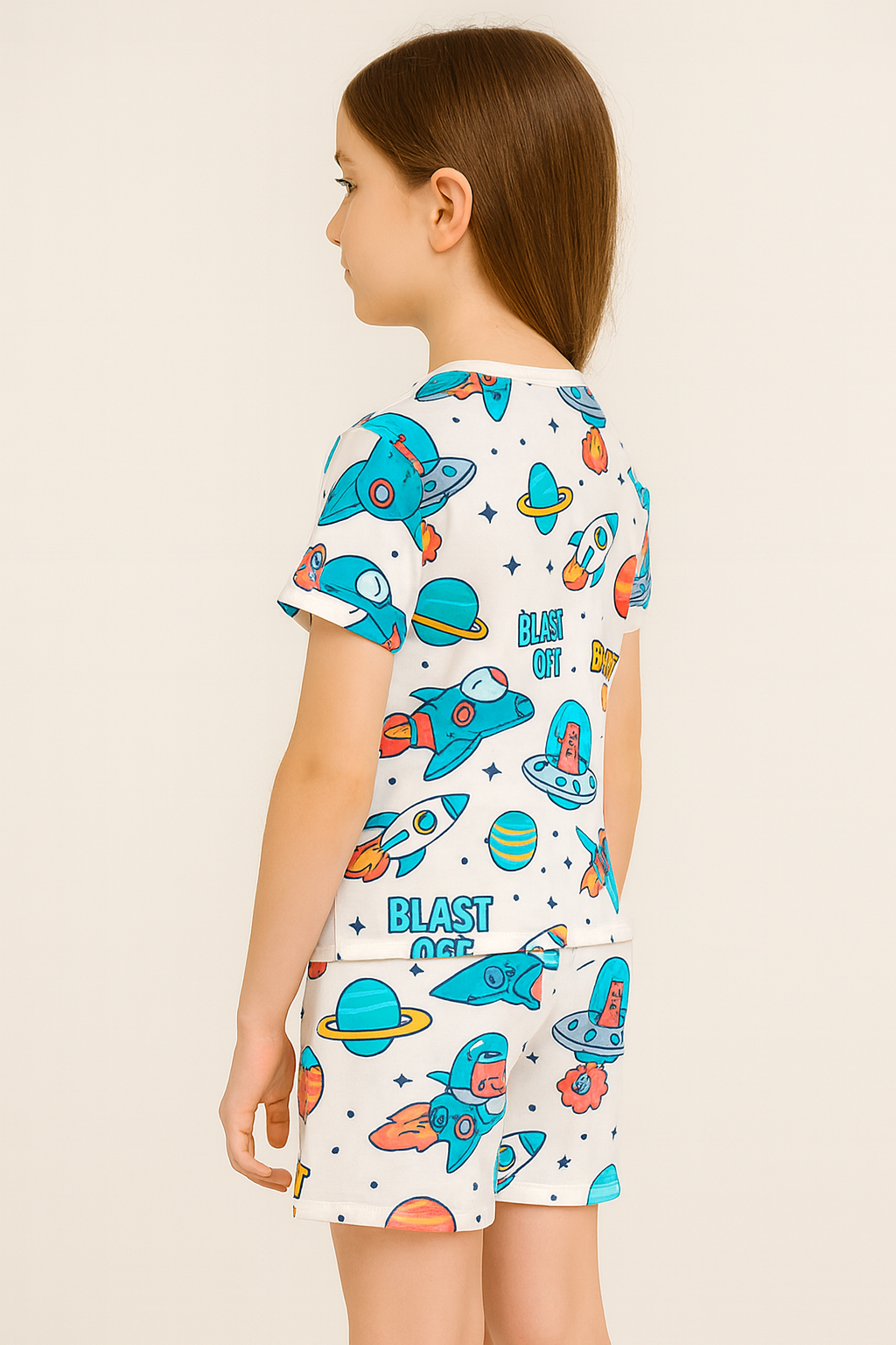Galaxy Explorer Collection: Fun Space Adventure Cord Set | Half Sleeve Cotton Top & Shorts for Girls