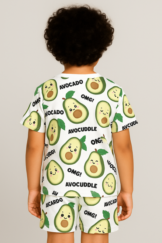 Kids Avocado Print T-Shirt & Shorts Co-ord Set – Soft Looper Polycotton Summer Outfit