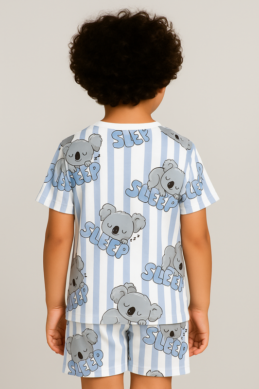 Kids Koala Sleep Print T-Shirt & Shorts Co-ord Set – Soft Looper Polycotton Nightwear / Summer Outfit