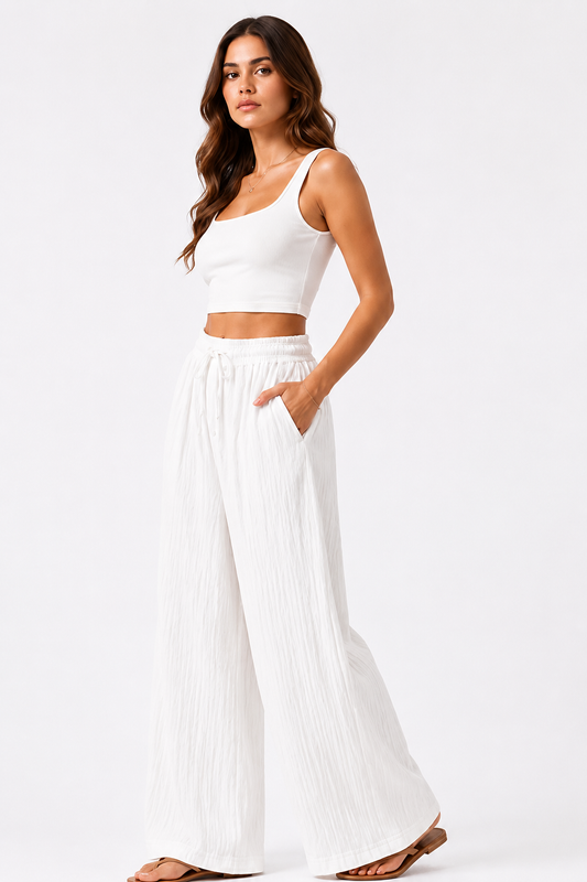 White Wide Leg Lounge Pants | Casual Summer Outfit for Women