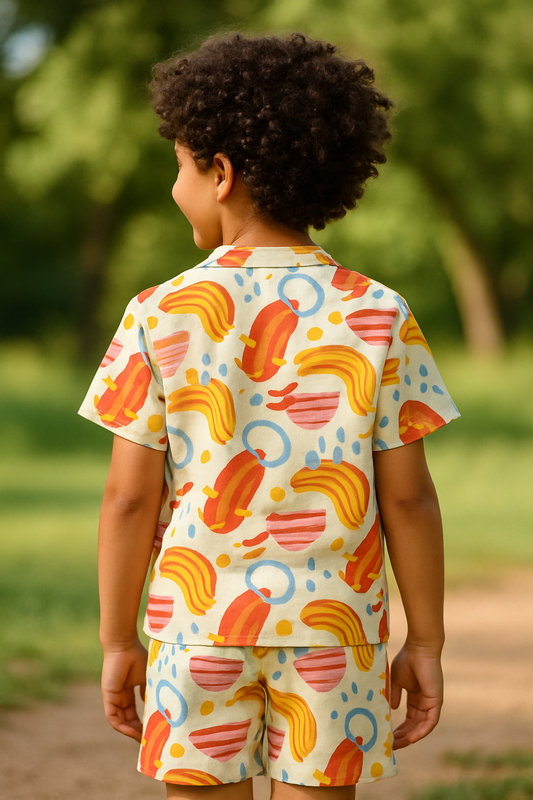 Kids Rainbow Abstract Print T-Shirt & Shorts Co-ord Set – Soft Looper Polycotton Summer Outfit