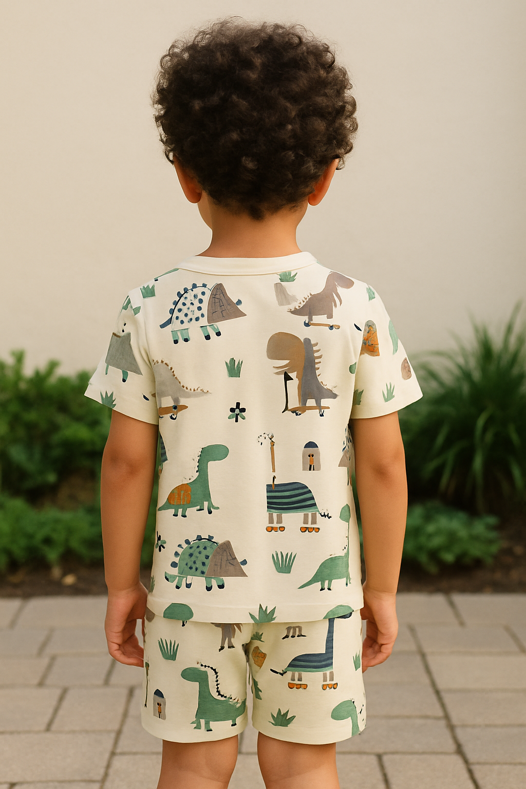 Kids Dinosaur Print T-Shirt & Shorts Co-ord Set – Soft Looper Polyester Outfit
