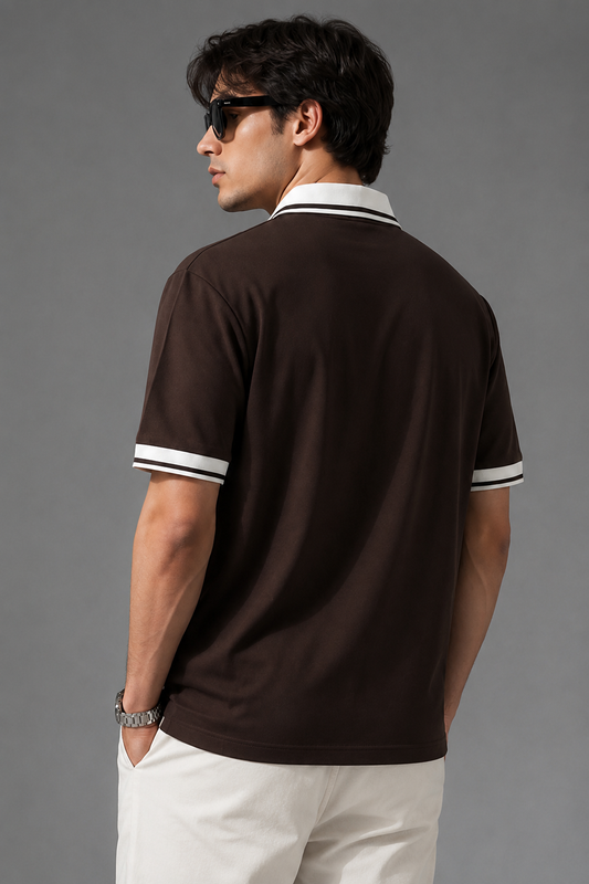 Horcun Men’s Espresso Brown Contrast Collar Polo T-Shirt | Premium Polo