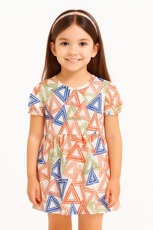 Geometric Triangle Print A-Line Dress for Baby Girls
