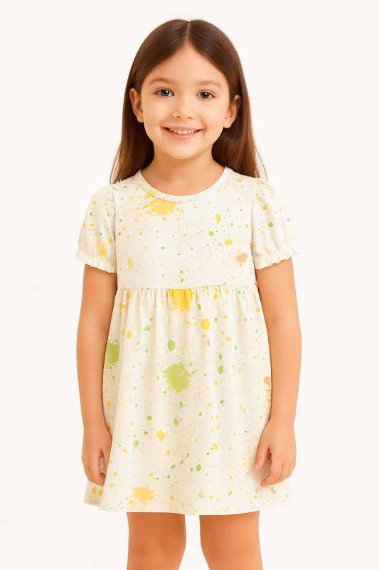 Pastel Paint Splash Print A-Line Dress for Baby Girls