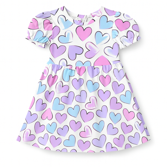 Pastel Heart Print A-Line Dress for Baby Girls