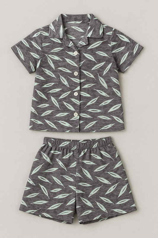 Leafy Breeze Girls Summer Co-Ord Set (Shirt & Shorts)