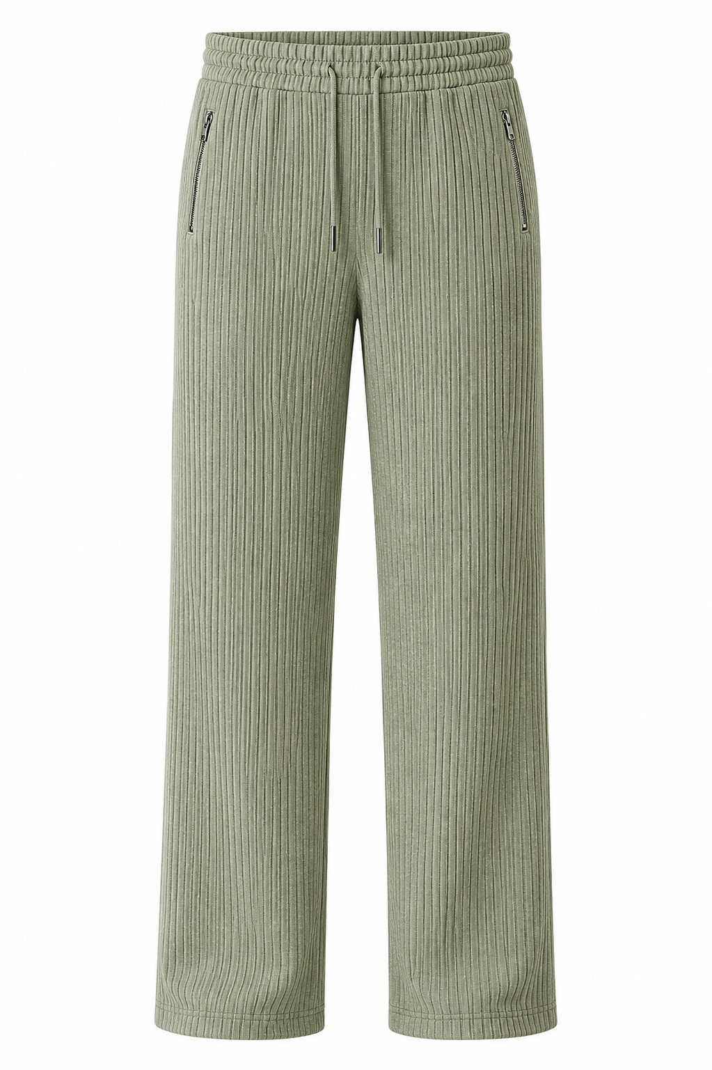 Pistachio Green Ribbed Track Pants for Men | Premium Relaxed Fit Textured Joggers with Zip Pockets