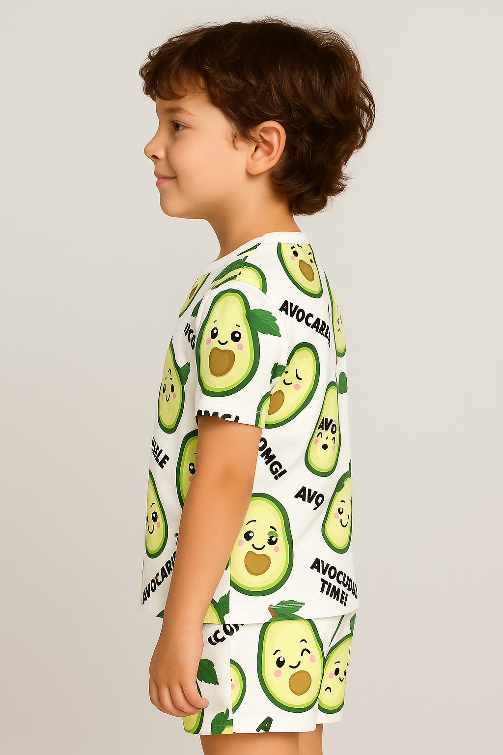 Kids Avocado Print T-Shirt & Shorts Co-ord Set – Soft Looper Polycotton Summer Outfit