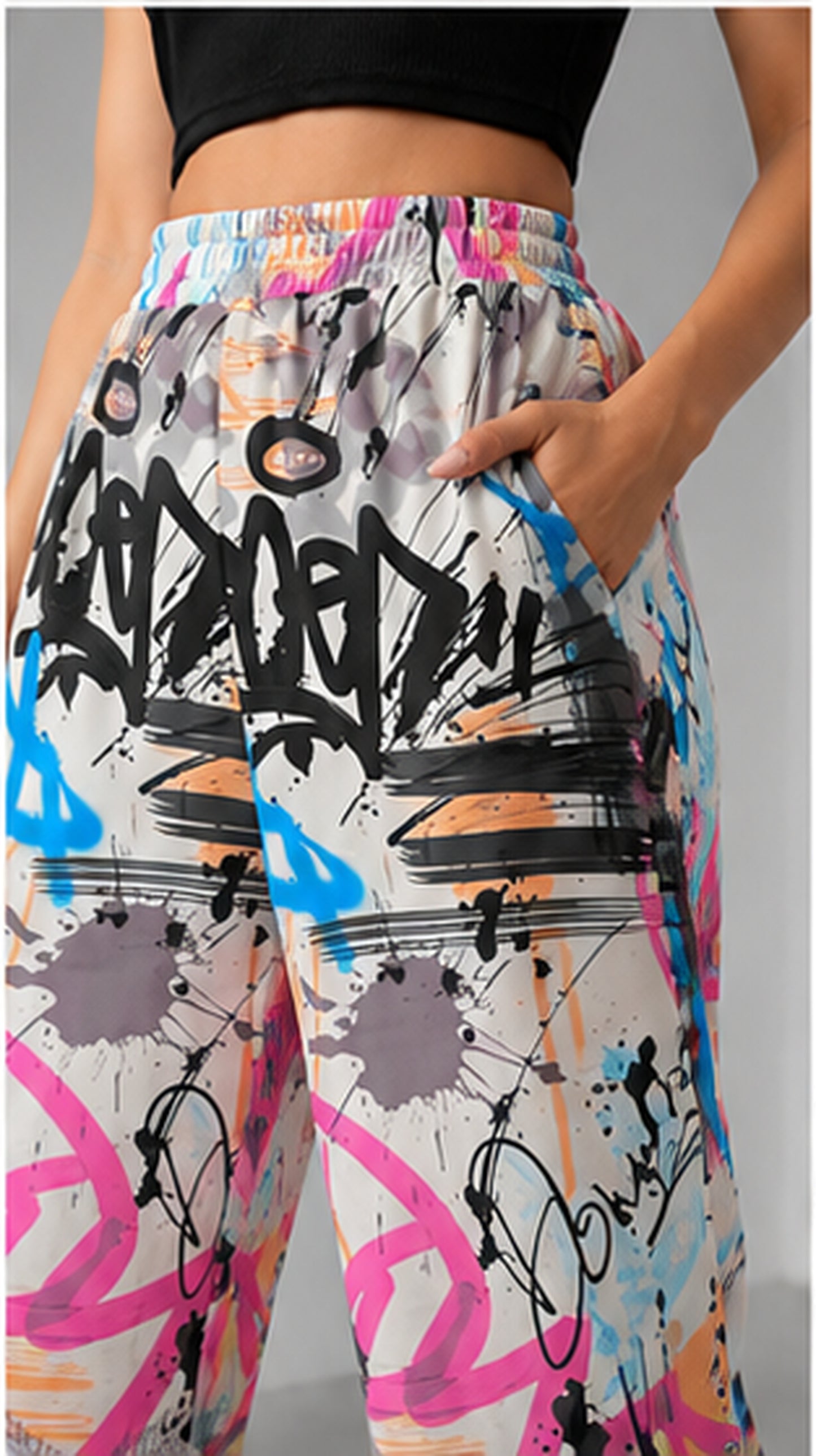 Women Graffiti Printed Wide Leg Pants – Stylish Casual Streetwear & Lounge Trousers