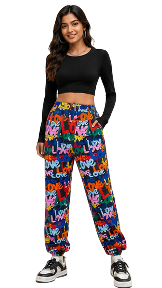 Women Multicolor Graffiti Printed Joggers – Trendy Casual Streetwear & Lounge Pants