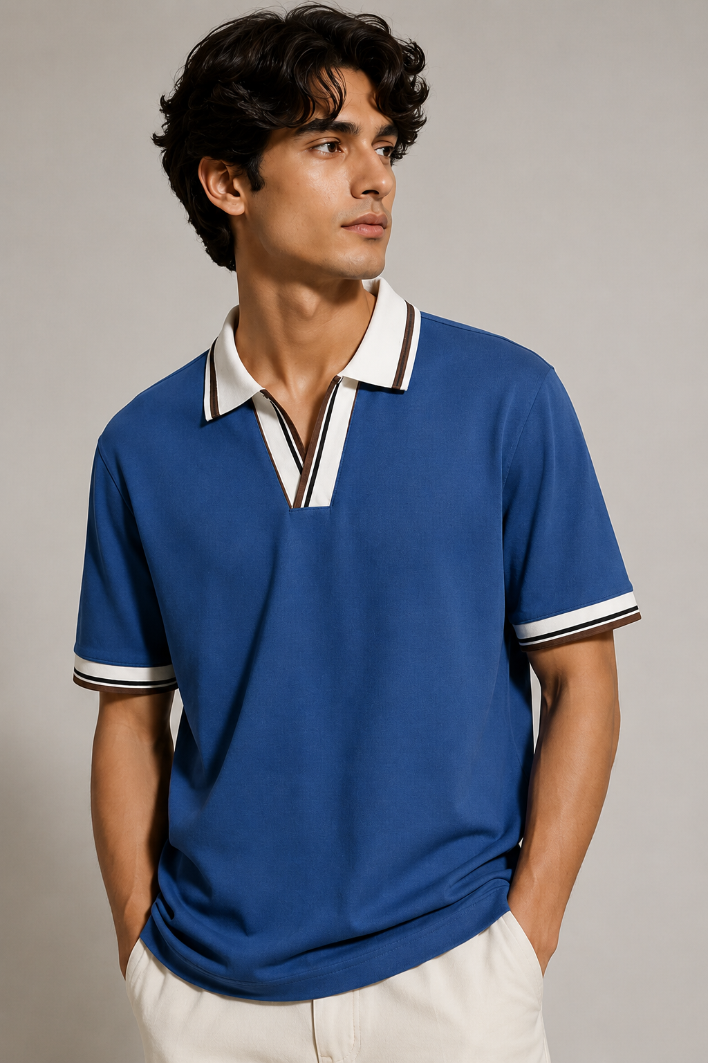 Horcun Men's Steel Blue Contrast Collar Polo T-Shirt | Premium Polo