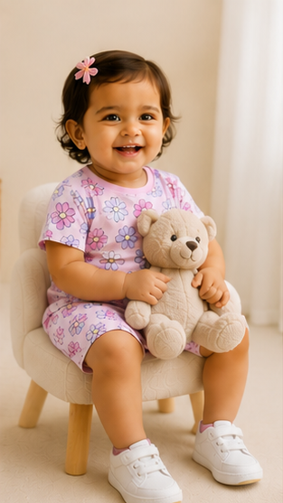 Pastel Floral Kids Co-Ord Set – Cute Daisy Print Cotton T-Shirt & Shorts Set