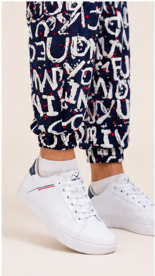 Women Navy Blue Printed Joggers – Stylish Slim Fit Casual Lounge & Streetwear Pants
