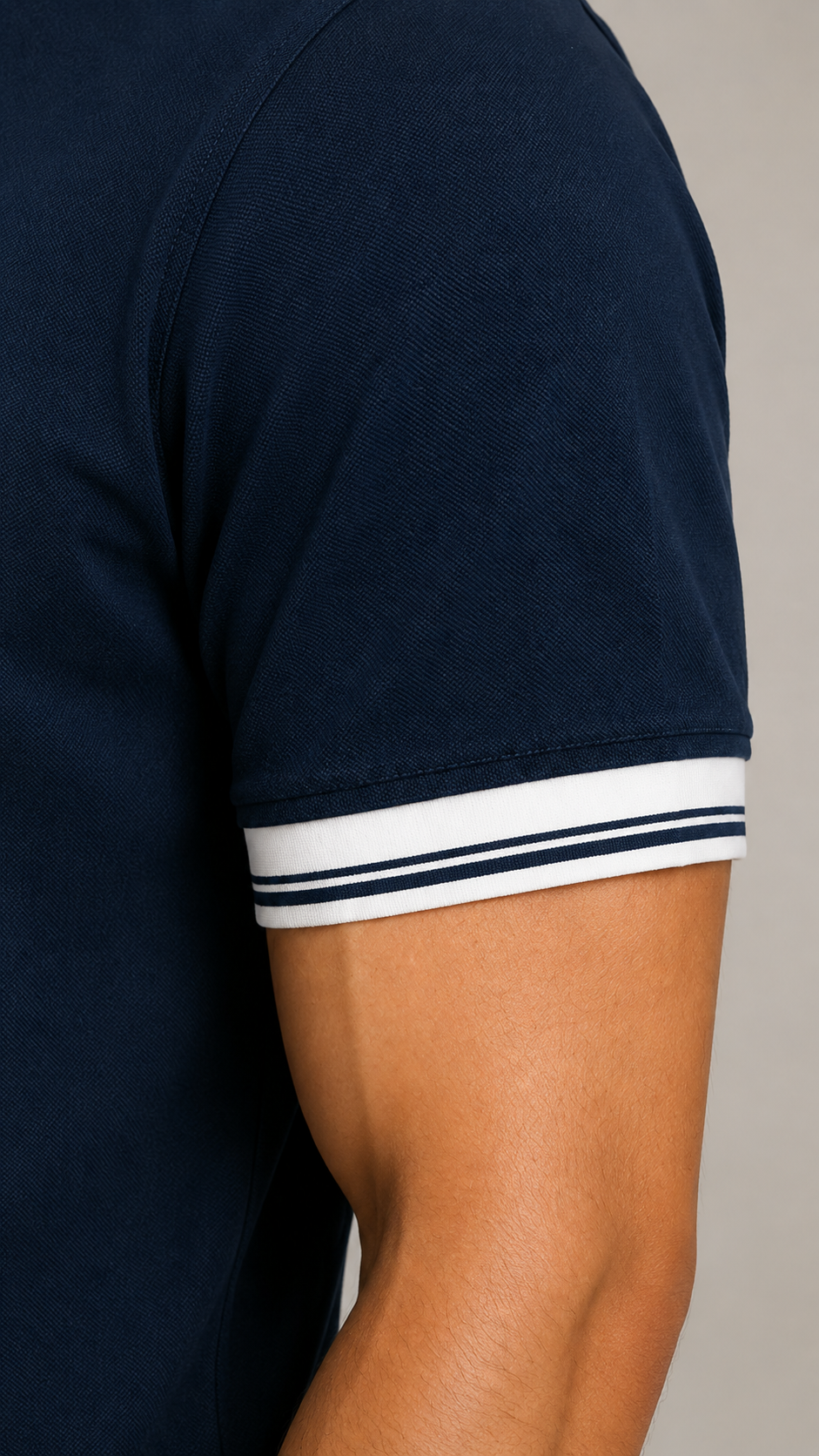 Men’s Premium Navy Blue Polo T-Shirt with White Contrast Collar & Sleeve Stripes
