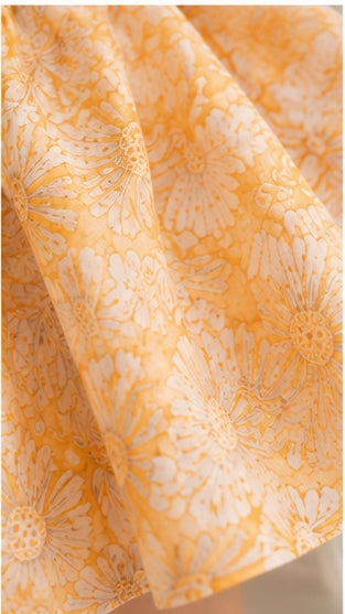Girls Orange Floral Print Fit & Flare Dress (Sleeveless)