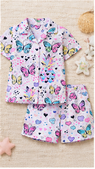 Girls Butterfly Print Pajama Set