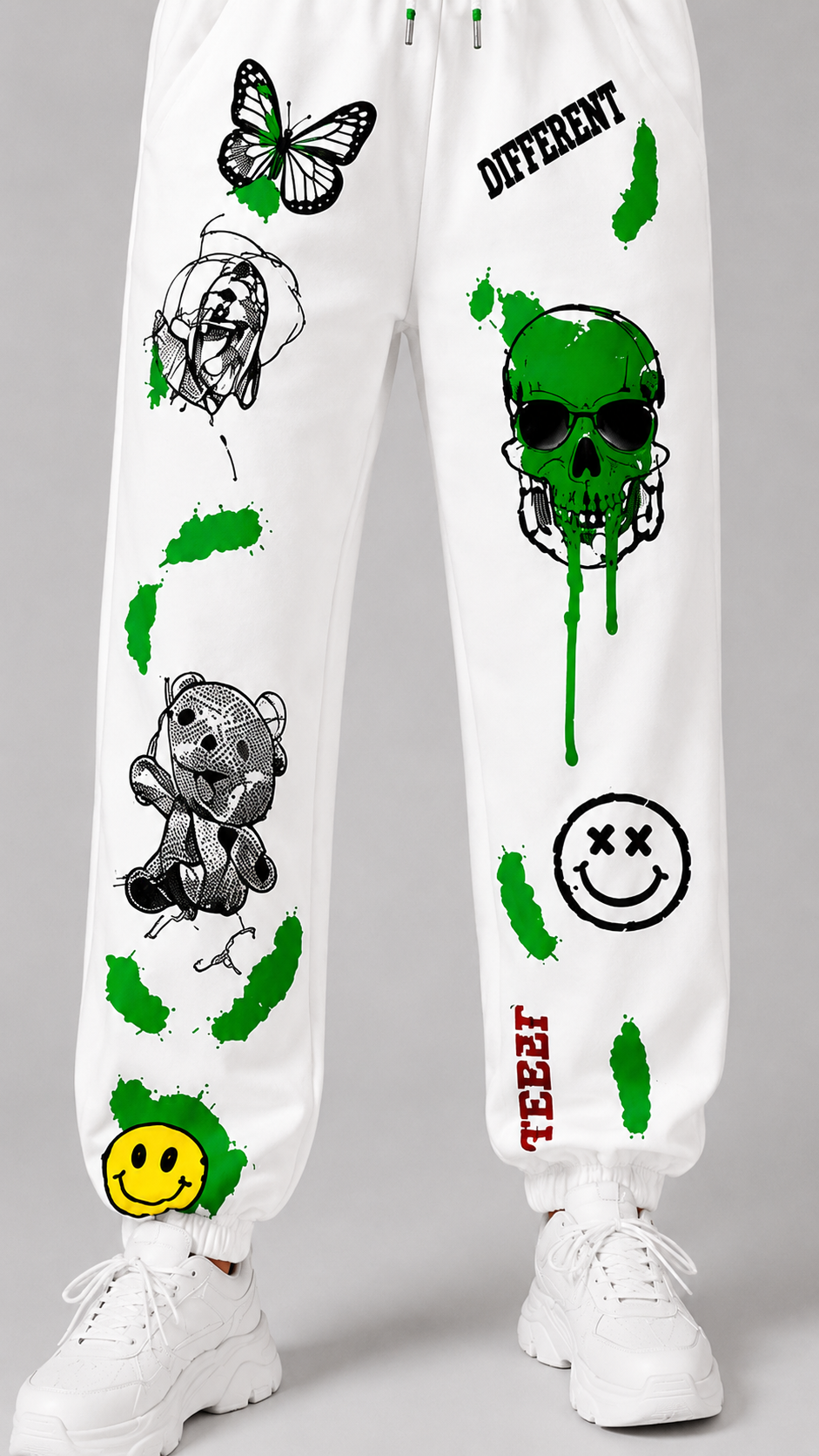 Women White Graphic Printed Joggers – Stylish Casual Streetwear & Lounge Pants