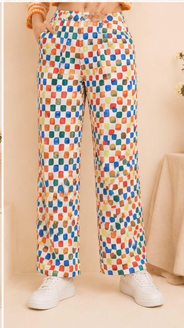 Women Multicolor Printed Wide Leg Pants – Trendy Casual Lounge & Vacation Wear Trousers