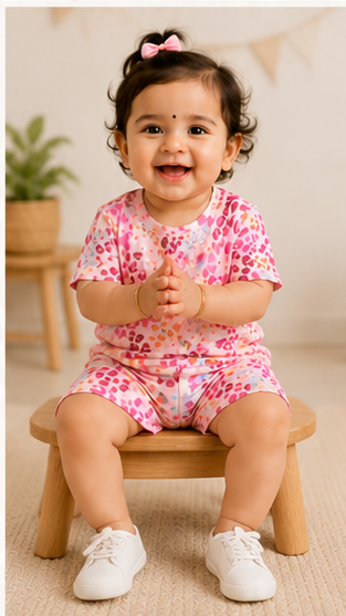 Abstract Animal Print Kids Co-Ord Set – Multicolor Leopard Style T-Shirt & Shorts for Girls