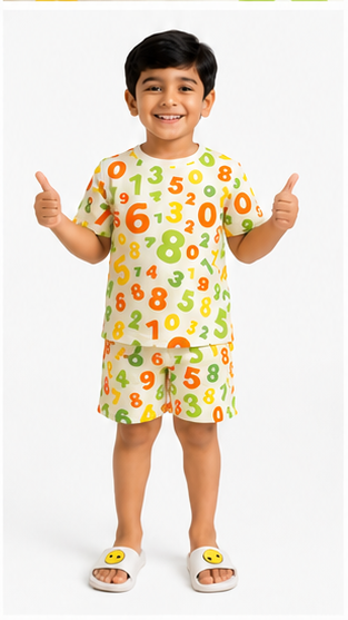 Numbers Print Kids Co-Ord Set – Educational Cotton T-Shirt & Shorts Summer Outfit for Boys & Girls