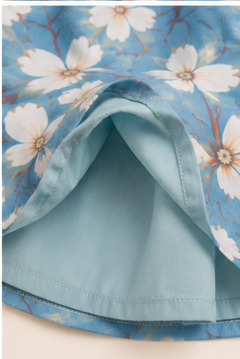 Girls Dusty Blue Floral Print Fit & Flare Dress (Sleeveless)