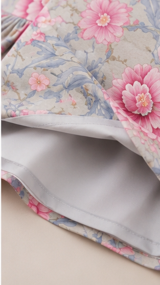 Girls Floral Fit & Flare Dress – Grey Base with Pink Blossom Print