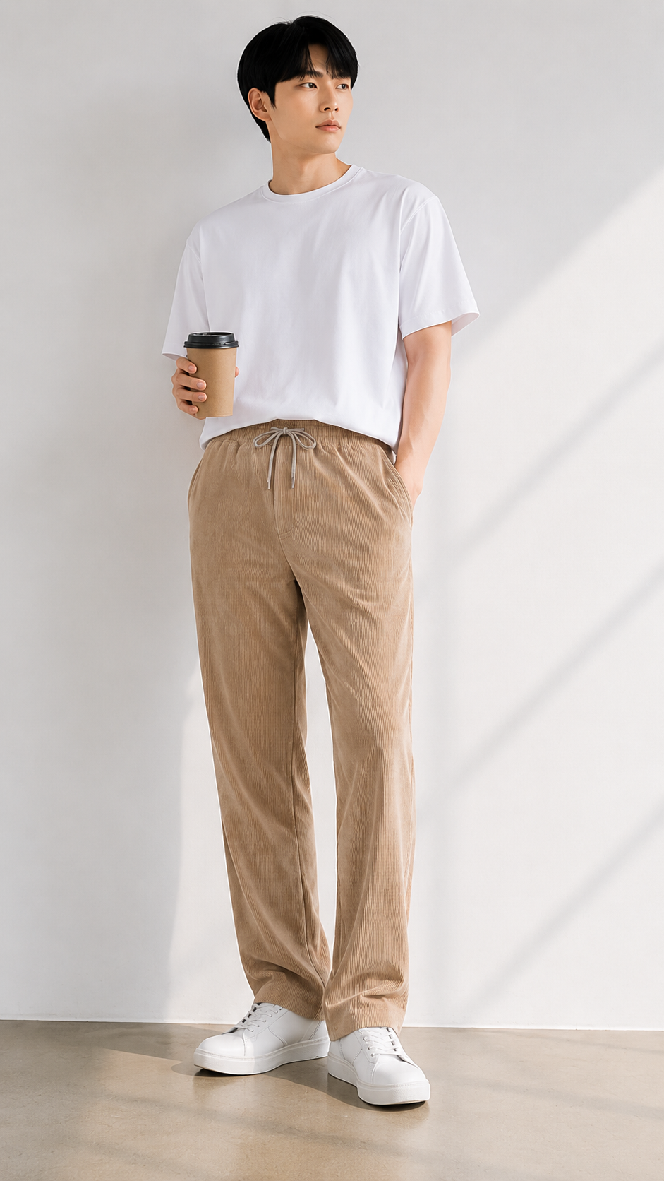 Horcun Men's Sand Beige Corduroy Drawstring Trousers | Premium Casual Pants