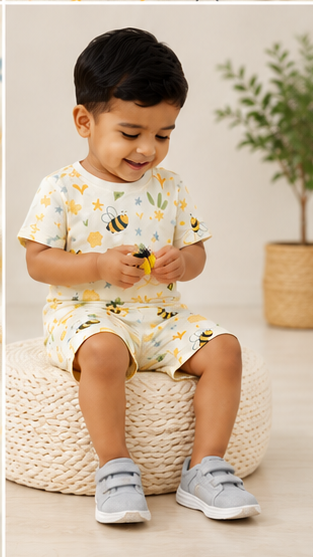 Kids Bee Print Co-ord Set – Cute Summer Cotton T-Shirt & Shorts Set for Boys & Girls