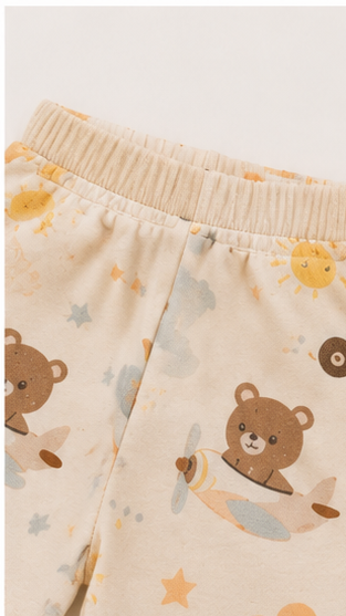 Cute Teddy Airplane Print Kids Co-Ord Set – Soft Cotton T-Shirt & Shorts Summer Outfit for Boys & Girls