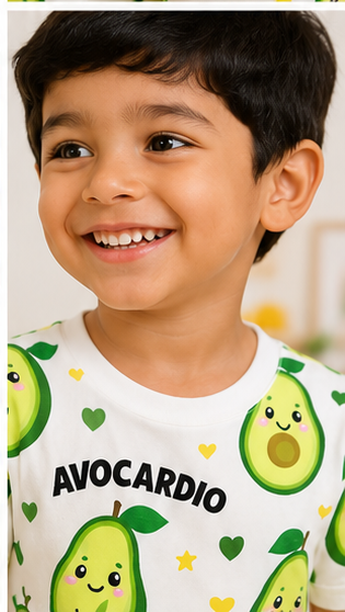 Kids Avocado Print Co-ord Set | Cute Avocuddle Cotton Summer Outfit for Boys & Girls