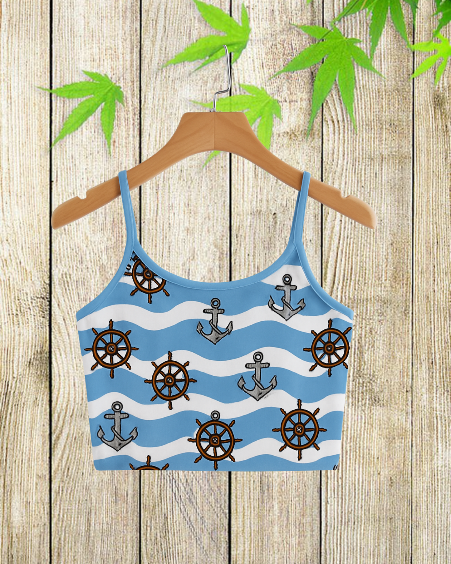 Nautical Print Crop Cami Top – Summer Beach Vibes