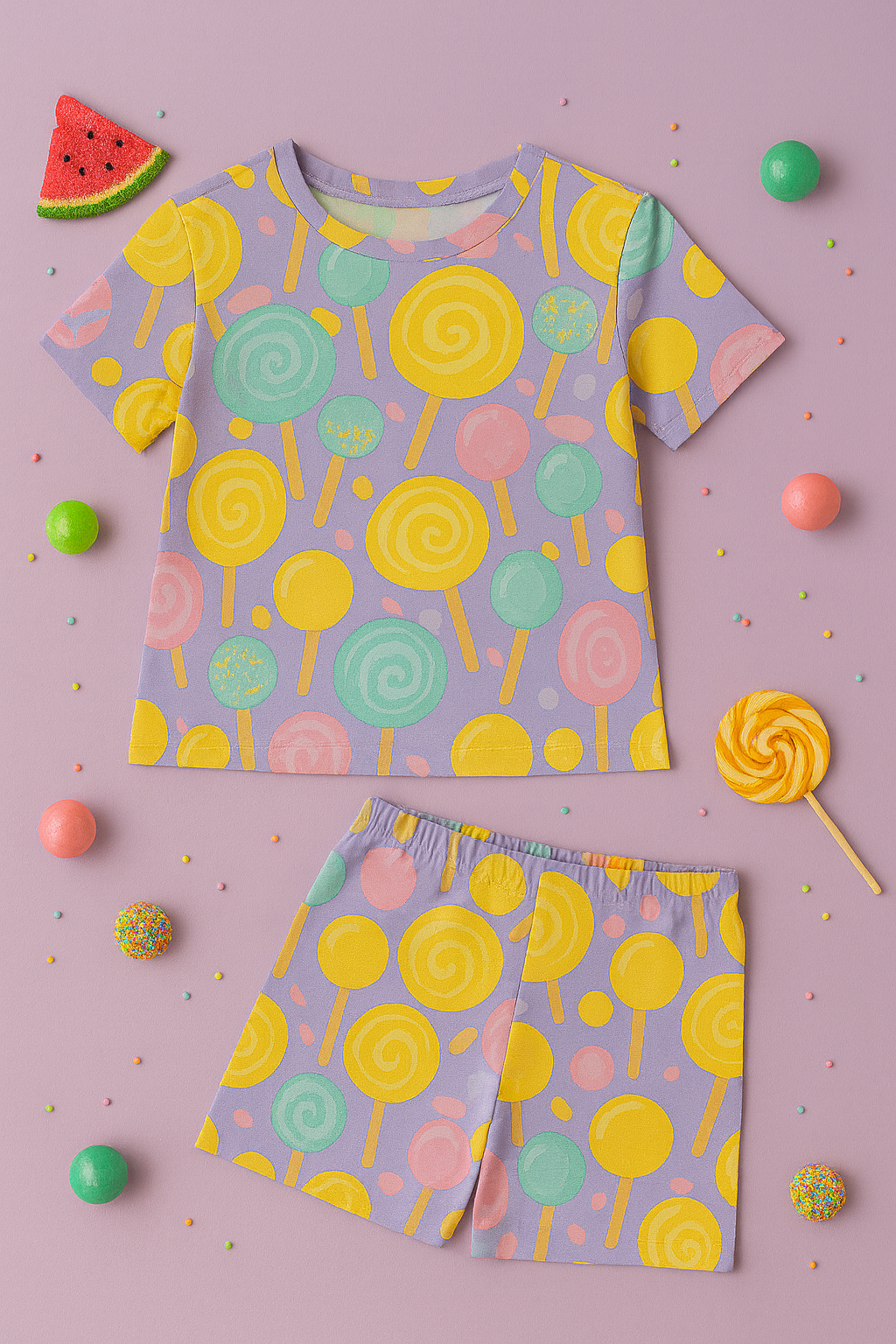 Pastel Lollipop Printed Cordset For Girls