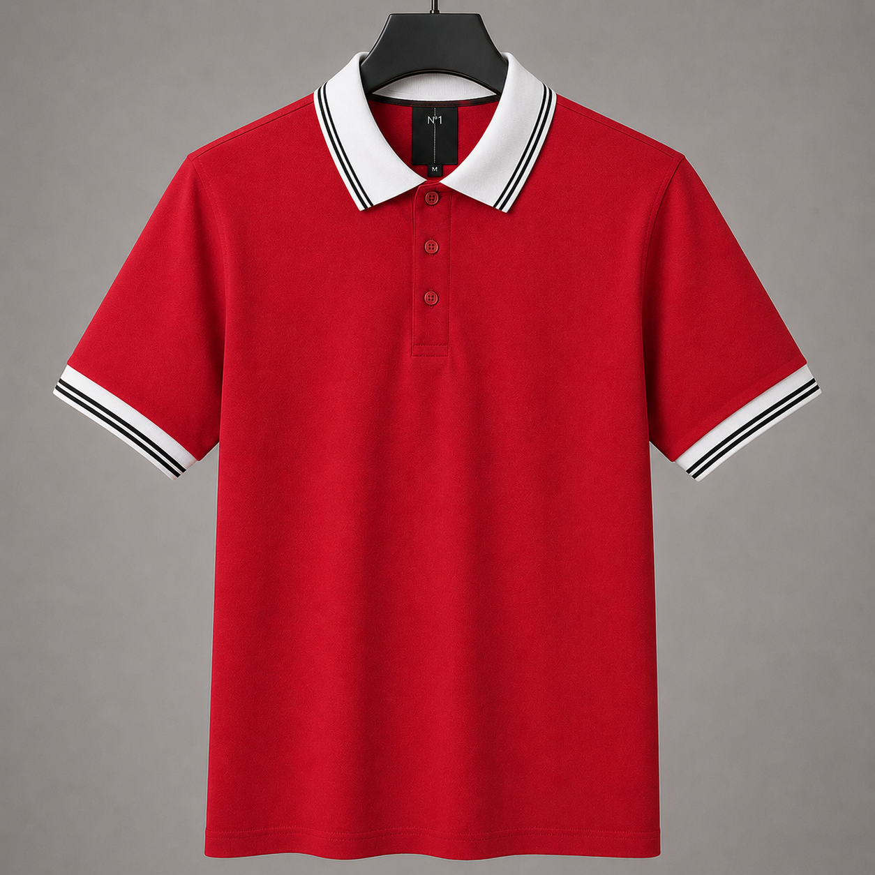 Men’s Premium Red Polo T-Shirt with White Contrast Collar & Sleeve Stripes