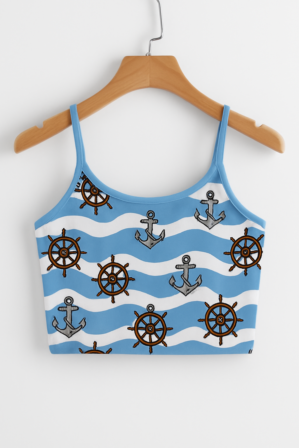 Nautical Print Crop Cami Top – Summer Beach Vibes