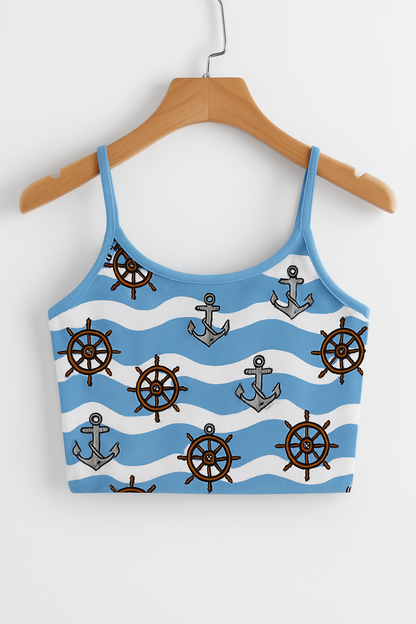 Nautical Print Crop Cami Top – Summer Beach Vibes