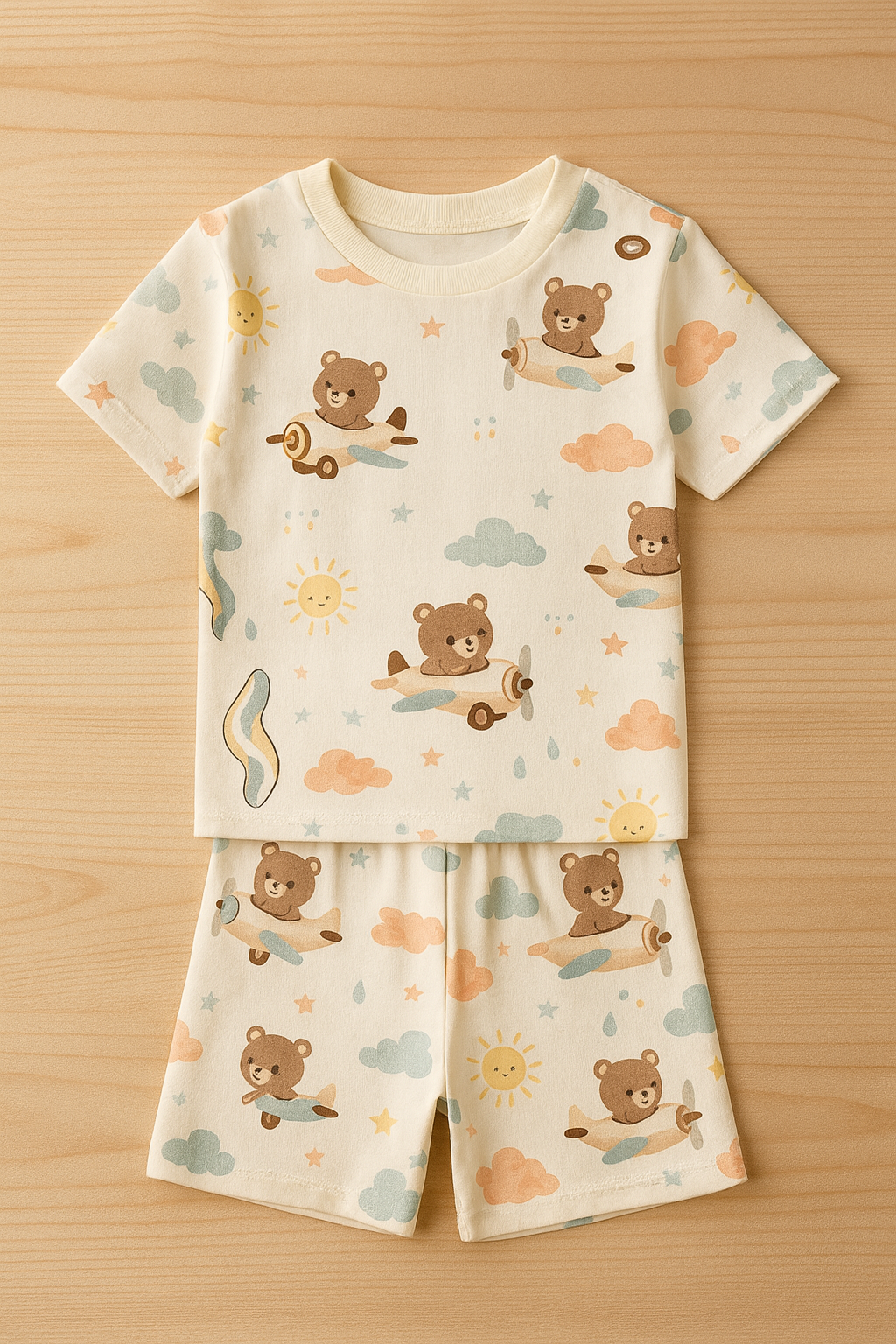 Cute Flying Teddy Printed Cordset For Boys
