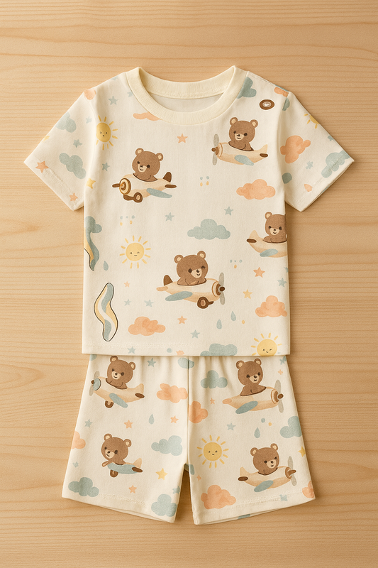 Cute Flying Teddy Printed Cordset For Boys