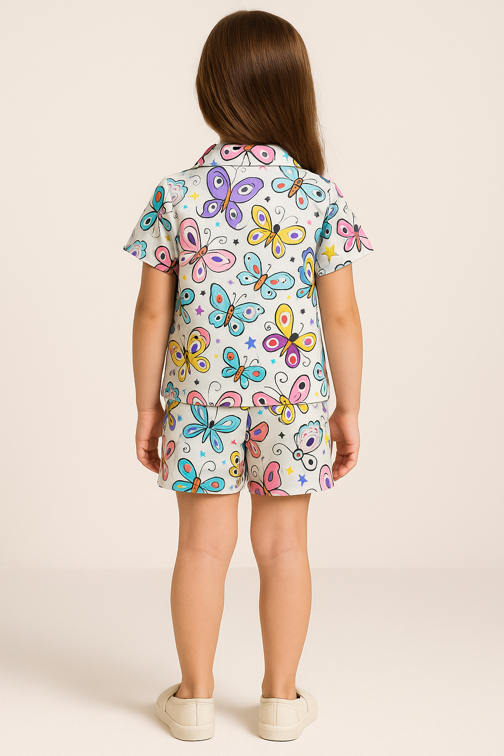 Rainbow Flutter Cord Set | Cute Butterfly Print Kids Outfit | Comfortable Cotton Summer Wear Half Sleeve Shirt And Matching Shorts for Girls