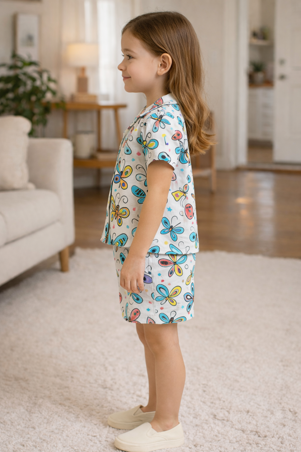 Rainbow Flutter Cord Set | Cute Butterfly Print Kids Outfit | Comfortable Cotton Summer Wear Half Sleeve Shirt And Matching Shorts for Girls